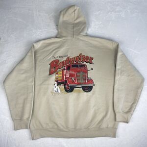 Brew City Budweiser Graphic Print Sweater Adult Large Tan Hoodie Sweatshirt